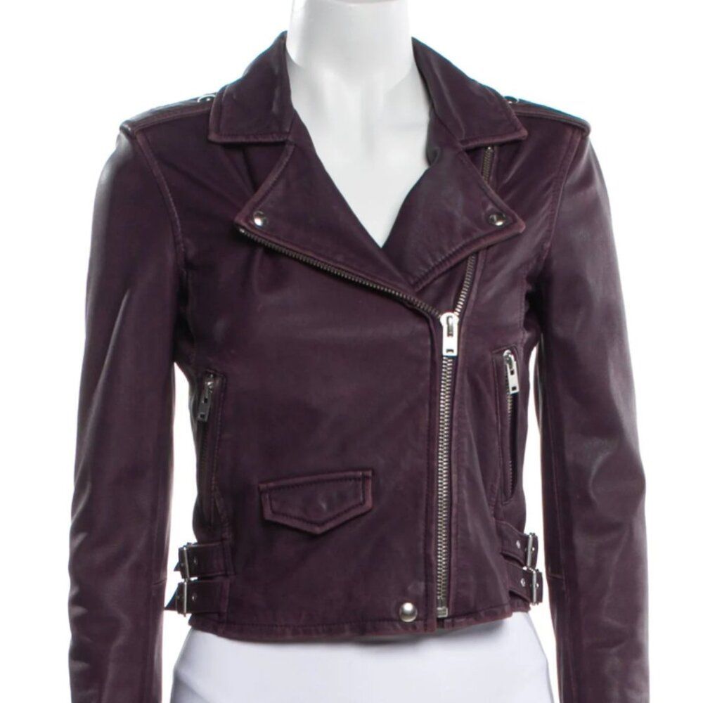 IRO Ashville Leather Jacket Size 40, Eggplant Color
